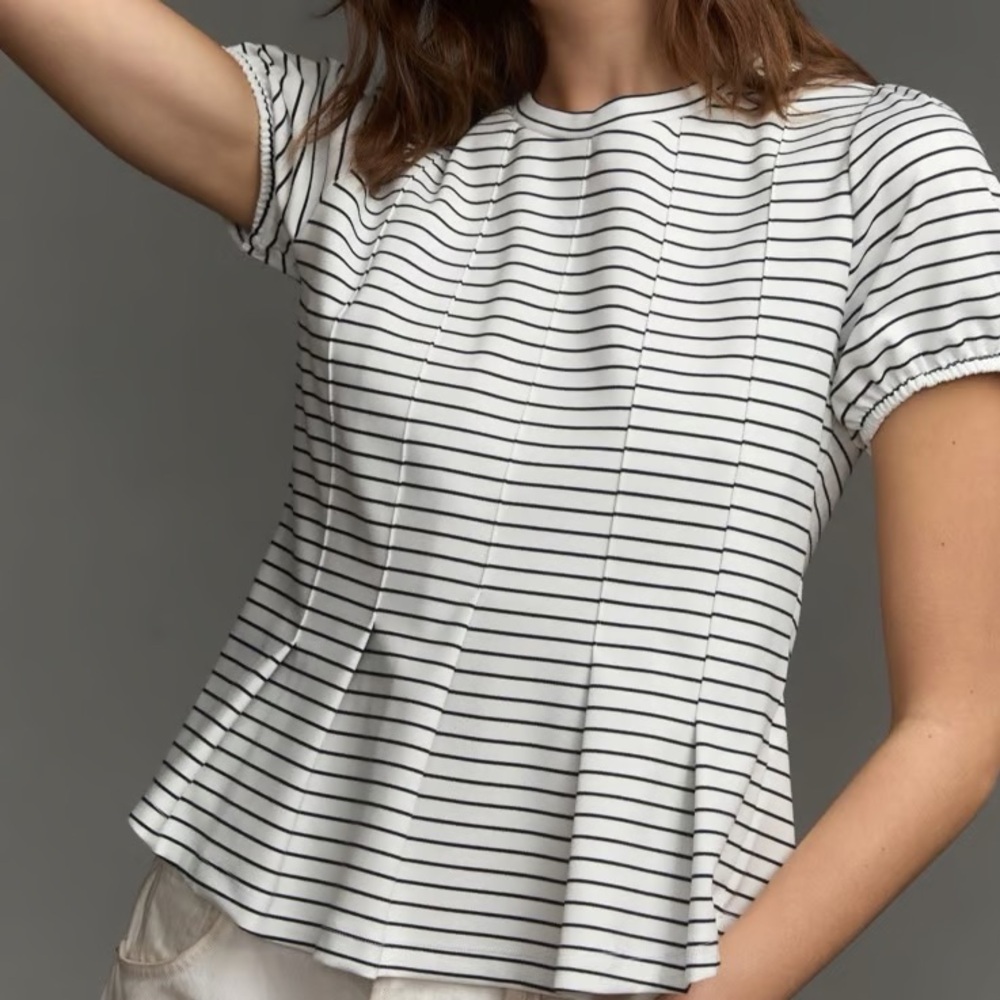 Anthropologie | Maeve Corset Peplum Top- Striped Nautical Classic, Size Small - Picture 15 of 15